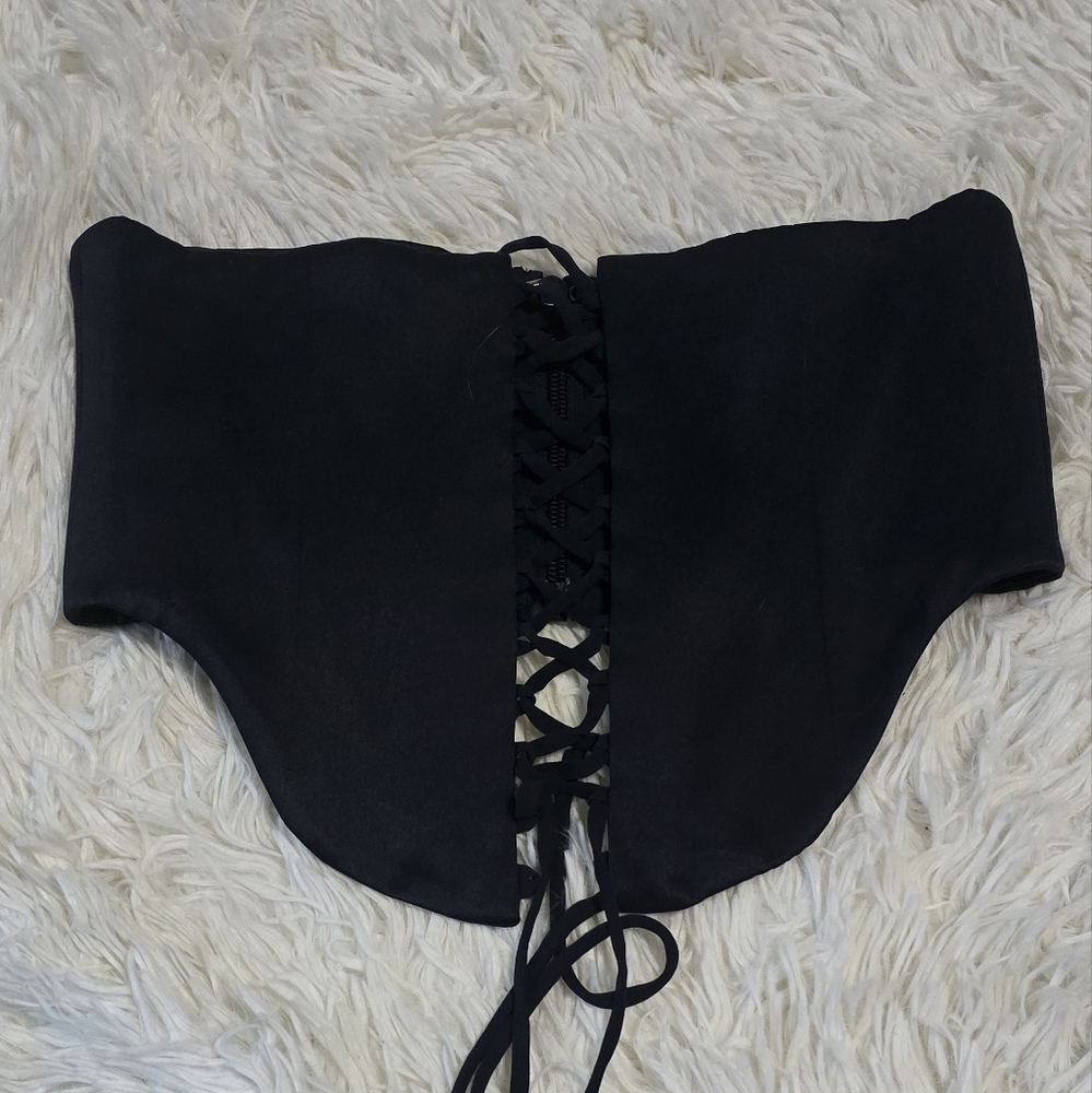 House Of Cb Black Lace-Up Corset Top
